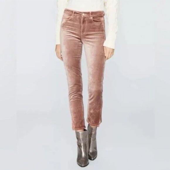 New Paige Cindy Velvet Straight Leg Twisted Seam Pants in Warm Suede size 34 - Picture 1 of 16